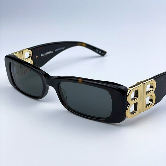 NEW Balenciaga BB0096S 002 Havana Gold Logo Green Square Unisex Sunglasses - Picture 8 of 13